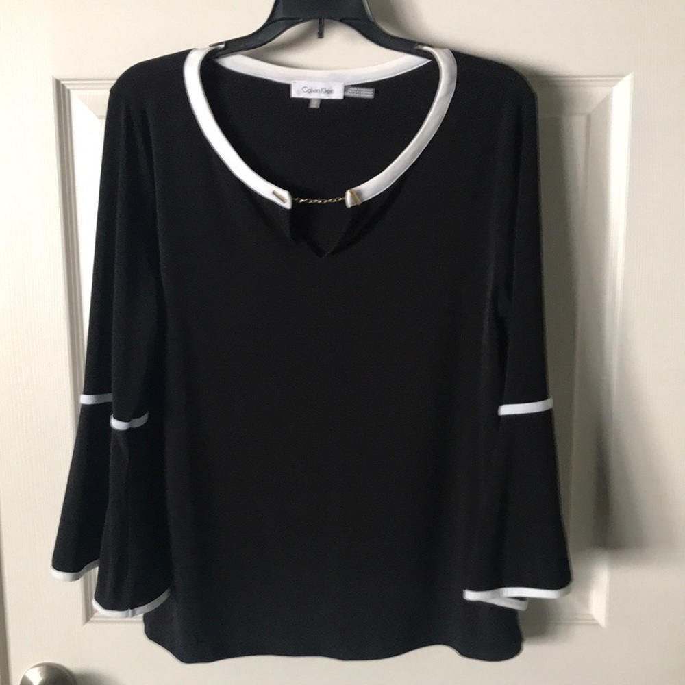 Calvin Klein black and white blouse c bell sleeve